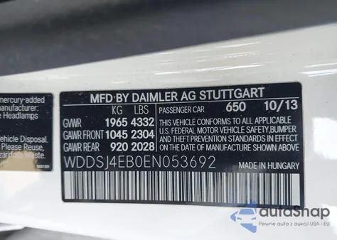 2014 Mercedes-Benz Cla 250 z USA, uszkodzony, nr VIN WDDSJ4EB0EN053692